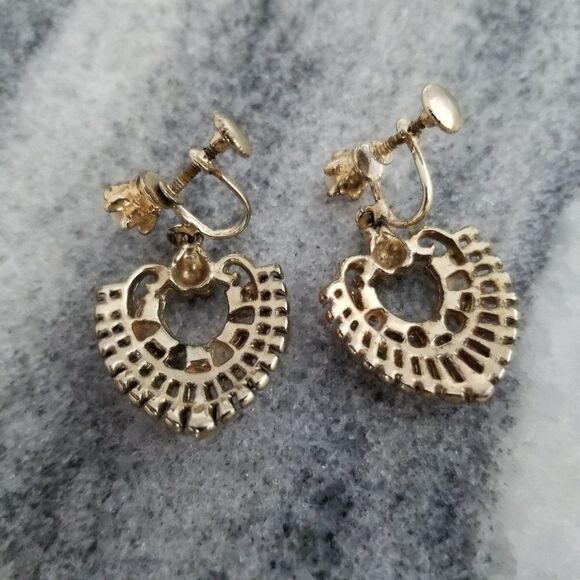 Vintate Retro Red Dangle Clip On Earrings, Screw Back, Retro 50s Style, Estate - Picture 2 of 4